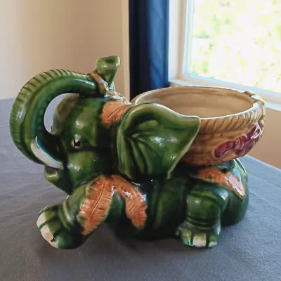 Lucky Elephant Planter Ceramic LARGE 5 Lbs Vintage Heavy Mid Century Drip Glaze • $124.99