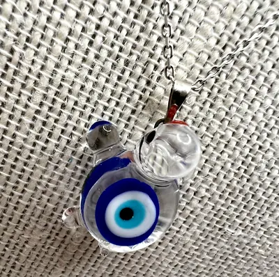 Murano Glass Handcrafted Turtle Evil Eye Pendant & 925 Sterling Silver Necklace • $24.90