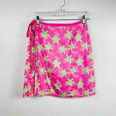  Vintage Lilly Pulitzer Reversible Wrap Skirt Pink Green Turtles Size 6  • $24.99