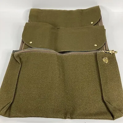 Vintage Green Canvas Document Carrier Bag Set Mail Service Military Zip & Snap • $24.50