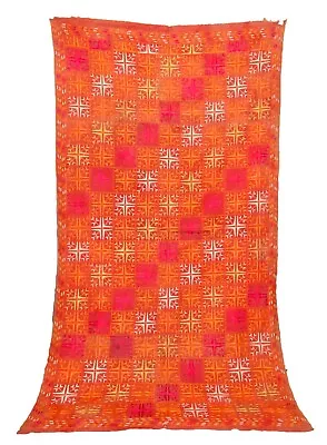 Antique Vintage Indian From Punjab Phulkari Textiles Hand Embroidered Bagh Shawl • $130