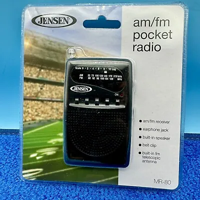 Jensen Portable AM/FM Receiver Mini 3.5'' Pocket Radio W/ Antenna Black MR-80 • $12.49