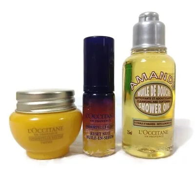 L'occitane Anti Aging Divine Cream Reset Serum & Almond Shower Oil Set Of 3 NEW • $29.99