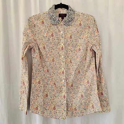 J.Crew Liberty Jeweled Collar Shirt In Junos Garden Peacock Floral Size 2 $250 • $64.99