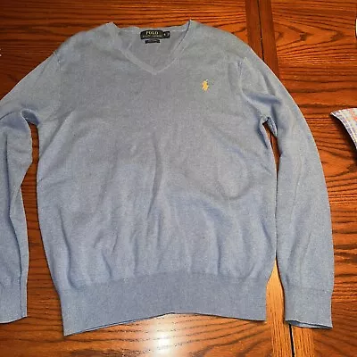 Polo Ralph Lauren Sweater Mens Small Pima Cotton V Neck Long Sleeve Lt Blue • $20