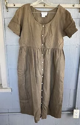 Vintage Spencer Tyler Maxi Dress Women’s M Brown 100% Linen Cottagecore Prairie • $45.99