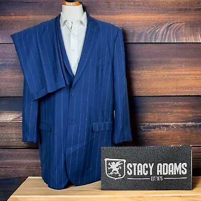 Stacy Adams 2 Piece Suit Mens 46XL 40x31 Blue Stripe • $79.20