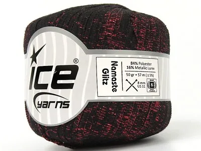 Namaste Glitz Ribbon Yarn 80631 Black W/ Red Metallic Ice Yarns 50gr 50y 1/4 Wd • $6.99