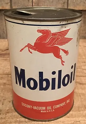 Vintage 1Qt MOBIL Motor Oil Tin Can Gas Service Station Flying Pegasus Graphic • $75
