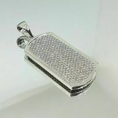 $275.30 • Buy Certified 1.80Ct Round Cut Diamond Men's Dog Tag Charm Pendant In 14K White Gold