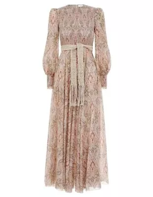 Zimmermann Freja Shirred Long Dress Size 1 With Belt • $91