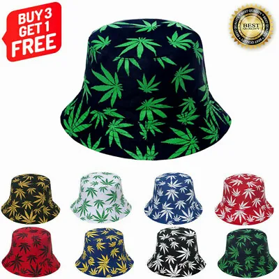 Unisex Marijuana Leaf Reversible Bucket Hat Fishing Boonie Safari Camping Cap • $8.99
