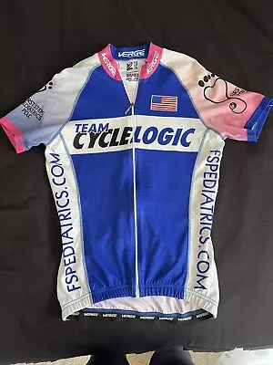 VERGE MEN'S SMALL Cycling Jersey Full ZIP BIKE JERSEY Cyclelogic Blue Pink Z • $14