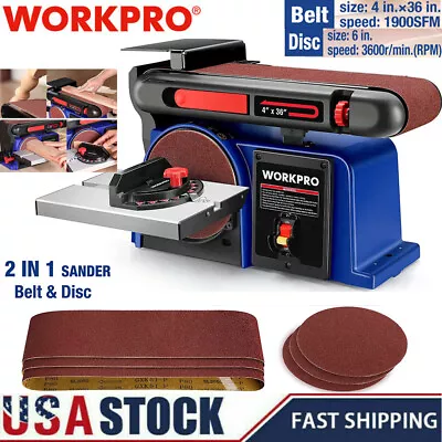 WORKPRO Belt Disc Sander With 6 Pcs Sandpapers 4''x36'' Belt & 6  Disc Sander • $152.99