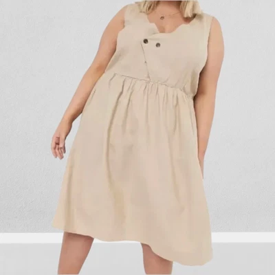 $45 • Buy NWT Vero Moda Curve Beige Linen Pinafore Dress Overalls Skater ASOS Plus Size 18