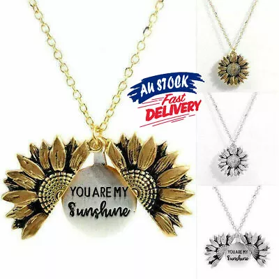 You Are My Sunshine Open Sunflower Pendant Gold Chain S4 Locket Necklace • $7.22