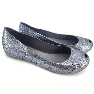 Melissa Ultragirl Glitter Metallic Gunmetal Flats Size 10 • $39.99