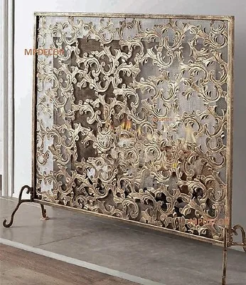 Acanthus Leaf French Tuscan Windsong  Antique Gold Iron Fireplace Fire Screen  • $438