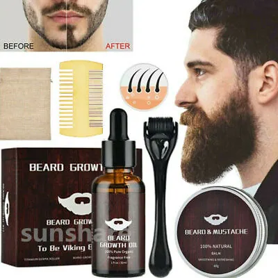$17.59 • Buy Professional Beard Growth Grooming Kit, Derma Roller Beard Care Oil Serum Comb.