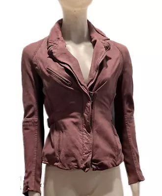 MUUBAA Lamb Leather Jacket In Dusty Plum Color Fitted Waist Sz 4 • $55