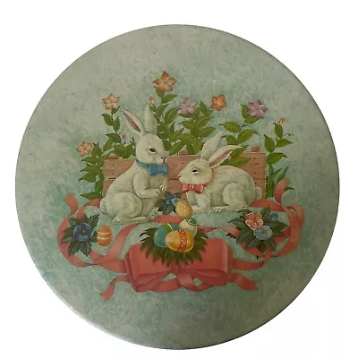 Easter Bunny Rabbit Round Cookie Tin Stunning Graphics Flowers Hidden Eggs • $16