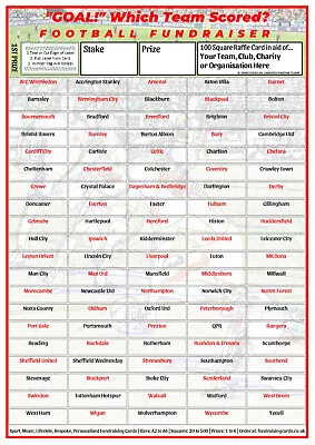 Football Team Fundraising Cards 100 Square A4 Club Charity Scratch Raffle Ticket • £4.07