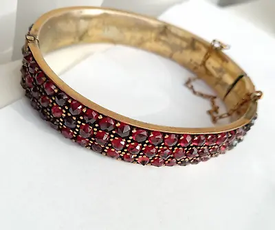 Antique Bracelet Natural Czech Garnet Pyrope Gilding Vintage Women's Jewelry • $360