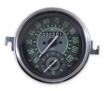 VW BUG BUS GHIA ISP 120 MPH SPEEDOMETER W/COMBO 8K TACHOMETER GREEN NUMERICALS • $275