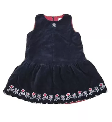 Hanna Andersson Velvet Dress 90 Black 3T Black Floral Embroidered Eyelet Child • $14.11