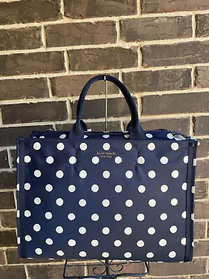 NWT $258 Kate Spade Large Polka Dot Tote PXR00463 Rich Navy Multi Blue White • $265.49