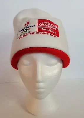 Vintage Coca Cola Beanie Hat Albertville 92 Olympic Games Fleece Cap Embroidered • $13.95