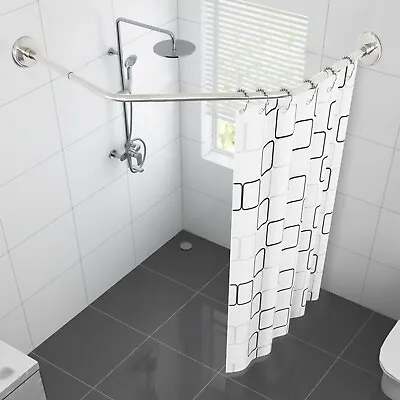 Shower Curtain Rod Wall Mounted L Shaped Bathroom Corner Shower Curtain Rod Rack • $50