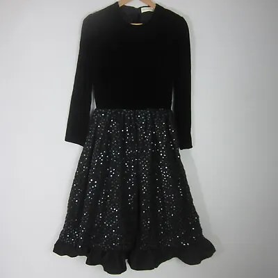 Vtg Saks Fifth Avenue Womens S Black Velvet Fit Flare Sequin Party Formal Dress • $149.99