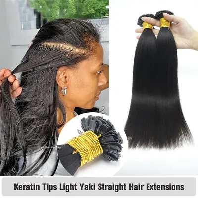 Yaki Straight Flat Tip Human Hair Extension Keratin Fusion Light Yaki K Tip Hair • $92.70