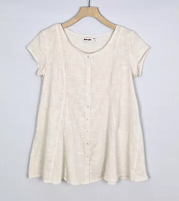 Fabindia Neutral Oatmeal Cotton Slub Lightweight Minimal A Line Blouse Top M 12 • $29.85