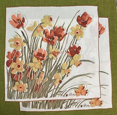 2 UNUSED Vintage VERA NEUMANN LADYBUG  Rust Coral Gold CLOTH NAPKIN Daffodils • $22.99