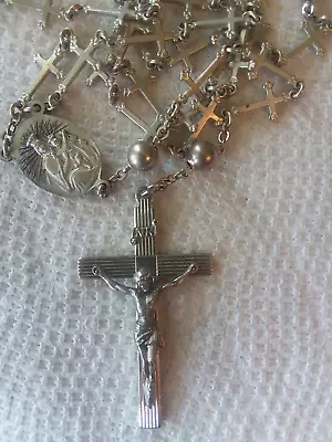 Vintage CREED Sterling Silver Fancy 44  Cross Links Rosary WWI FIGHTER PILOT TN • $200