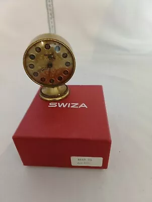 Vintage Brass Swiza 8 Day Swiss Desk Clock In Box Working Well A29 • $13.26