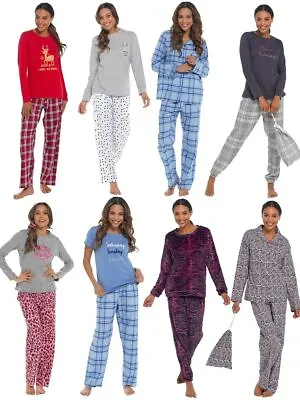 Ladies Pyjama Set Fleece Soft Warm Poly Cotton Pants Gift Loungewear Nightwear • £22.95