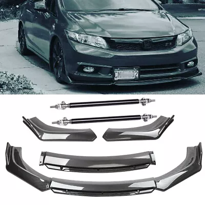 For Honda Civic Sedan Front Bumper Lip Splitter Spoiler Carbon Fiber Strut Rods • $69.99