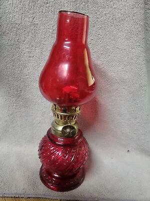 Vintage Miniature Red Glass Oil Lamp Lantern With Red Chimney Made In Hong Kong • $4