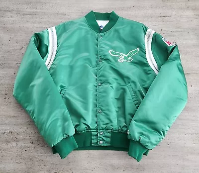 Vintage 80s Starter Philadelphia Eagles Satin Bomber Jacket XL Kelly Green  • $279.99