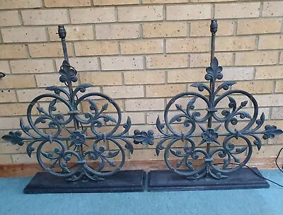 £325 • Buy Pair Vintage Antique Old Industrial Cast Iron Victorian Fleur De Lis Lamp Light
