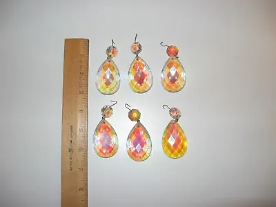 Lot 6 Vintage Iridescent Glass Crystal Chandelier Teardrop Prism Pendants 2.75” • $22.35