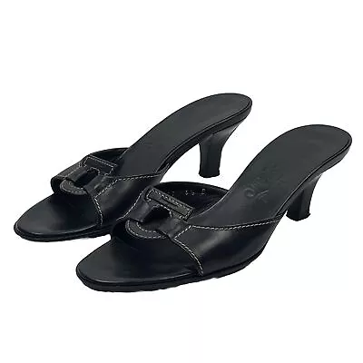 Salvatore Ferragamo Black 6cm Kitten Heel Slide Sandals Made In Italy Size 6.5B • $129.95