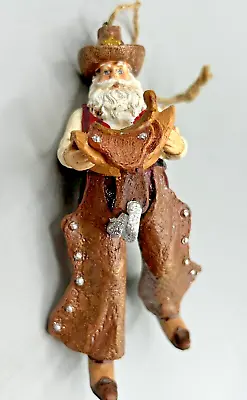 TEXAS COWBOY SANTA CLAUS CHRISTMAS ORNAMENT With Glitter Spurs Pants Star • $9