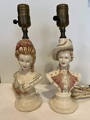 2 Vintage F B JOHNSON HAND PAINTED Victorian Bust Lamps WORK Man & Women • $50