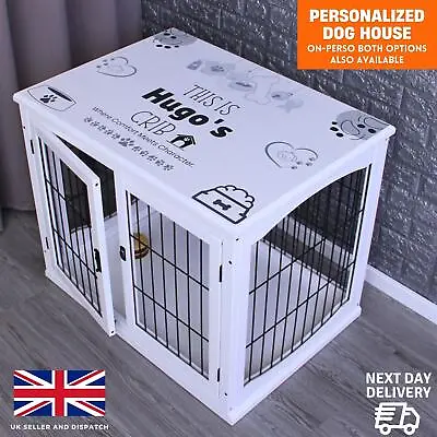 Personalized White Indoor Dog Kennel | A Spacious Pet And Dog Crate Furniture • £89.95