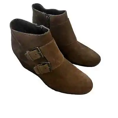 Munro Brown Leather Upper Ankle Wedge Bootie Drew Size 8M • $38
