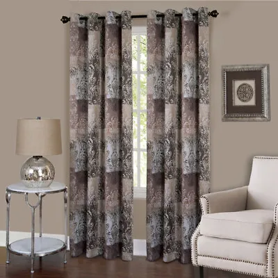 Vogue Brown Floral Transitional Window Curtain Panel Lined With 8 Grommet Panel • $24.99